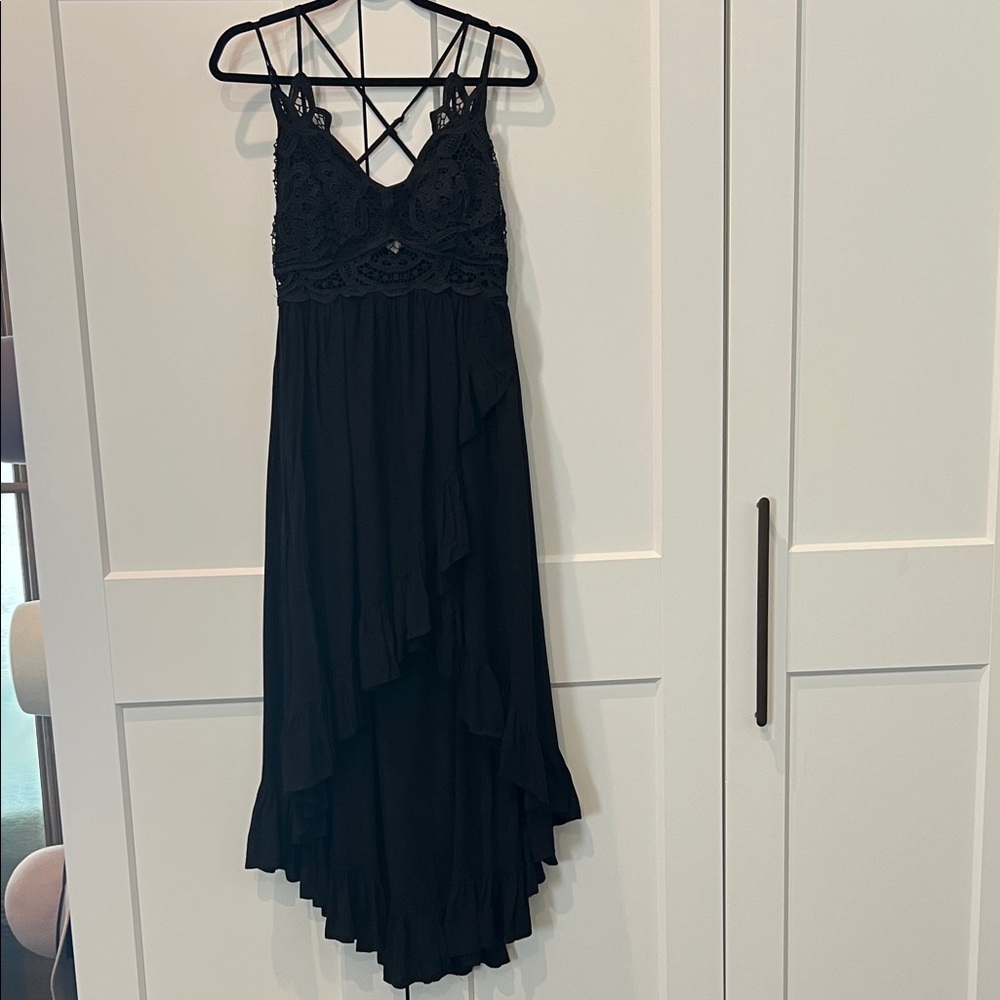 Asymmetrical Black Eyelet Dress